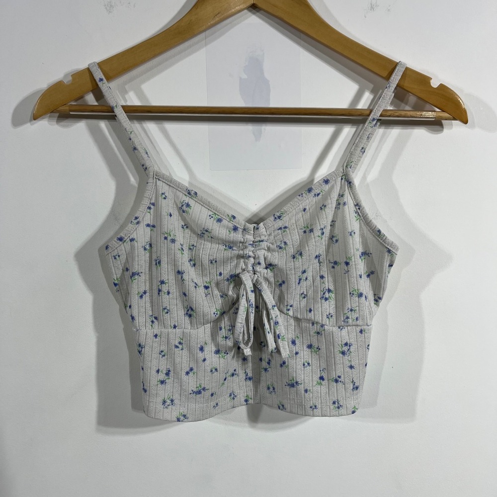 Womens Y2K Babydoll Floral Ribbed Cami Top Ditsy Floral Womens XS‎ Festival Boho